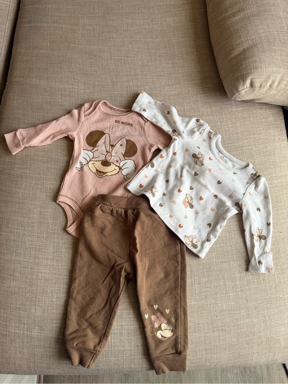 Minnie Mouse Pink & Brown Baby Outfit Set